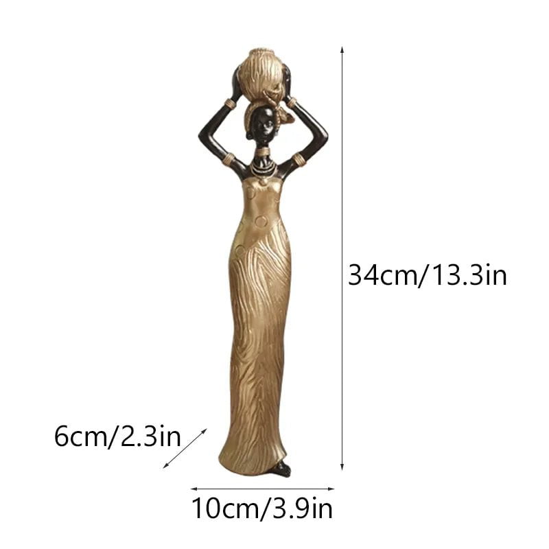 SAAKAR Resin Painted Black Women Statue Decor - Retro Figurines Holding Pottery Pots for Home, Bedroom, Desktop Collection stand-golden