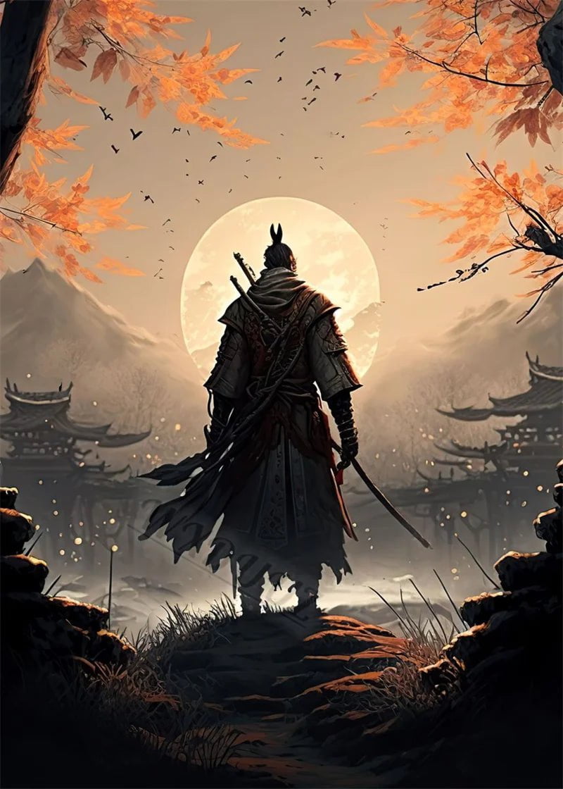 Samurai 80s Vintage Style Art - Home Decor Pictures for Bar, Cafe, Living Room, Sofa Wall - Canvas Painting Print Posters Gift 3 / A4 21x30cm No Frame