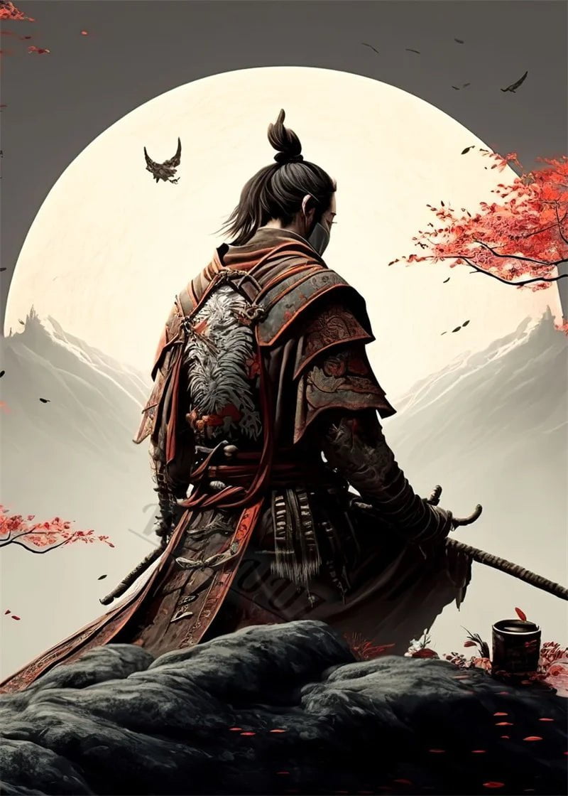 Samurai 80s Vintage Style Art - Home Decor Pictures for Bar, Cafe, Living Room, Sofa Wall - Canvas Painting Print Posters Gift 5 / A4 21x30cm No Frame