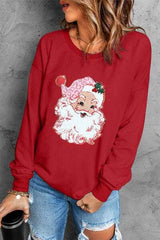 Santa Round Neck Dropped Shoulder Sweatshirt Deep Red / S