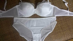 Satin Lace Embroidered Mesh Bra Panty Sets 70A / White