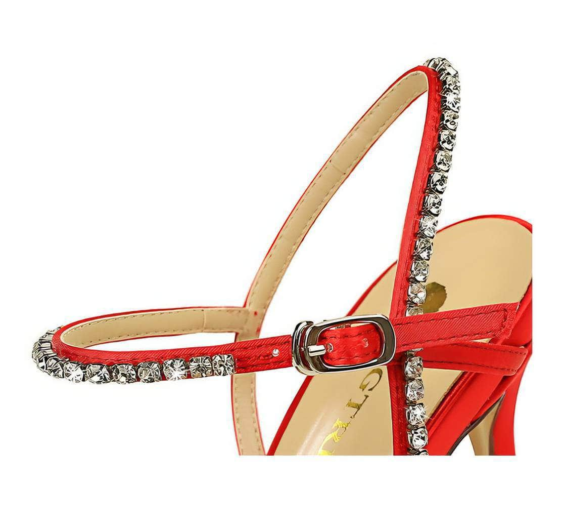 Satin Rhinestone Embellished Strap Stiletto Sandals