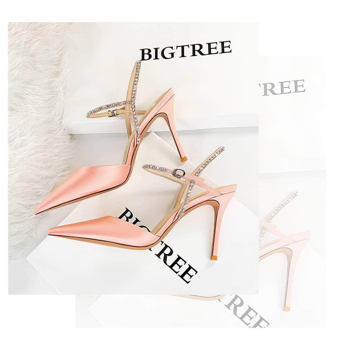 Satin Rhinestone Embellished Strap Stiletto Sandals