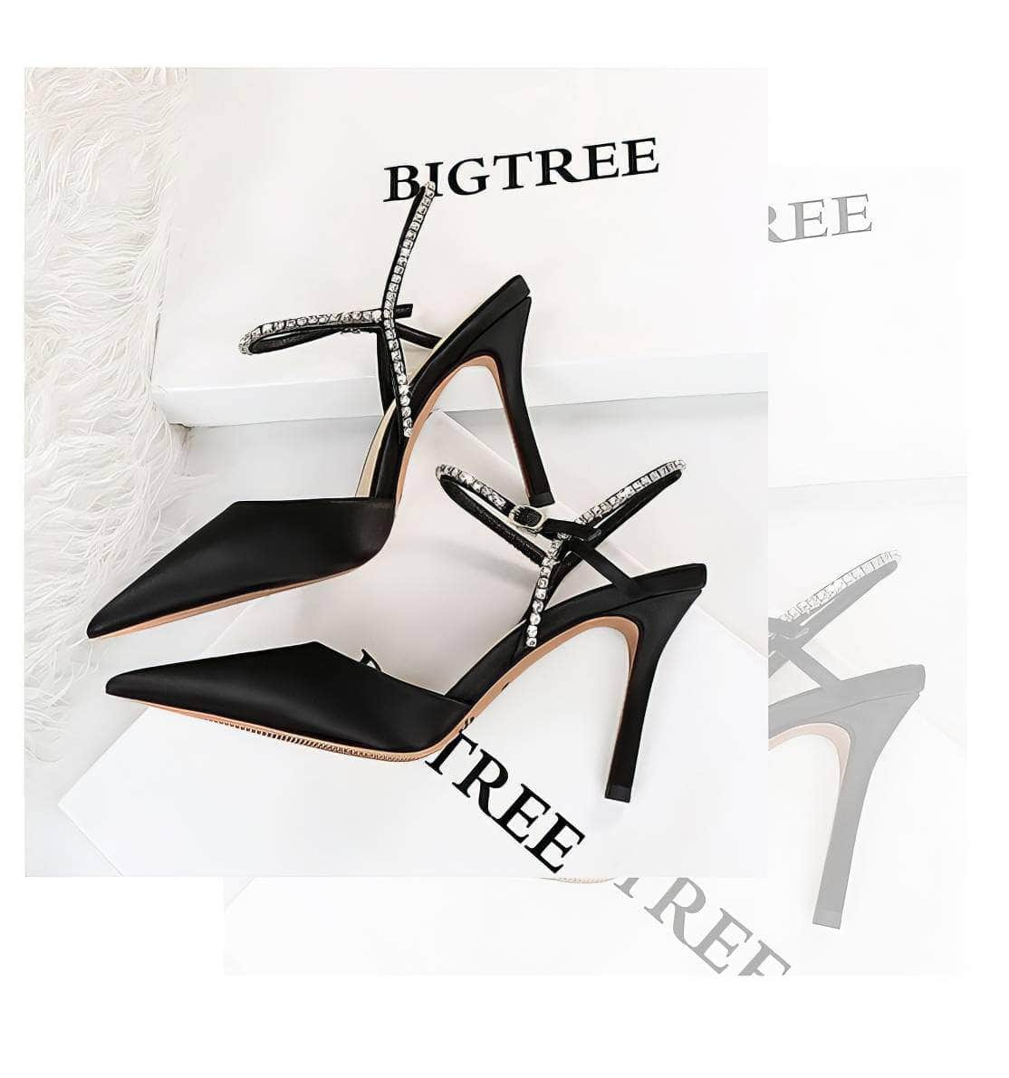 Satin Rhinestone Embellished Strap Stiletto Sandals