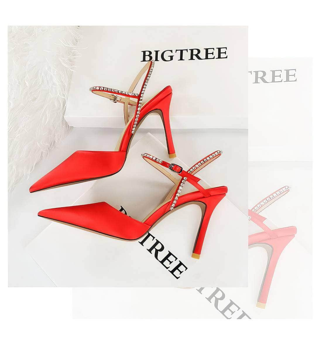 Satin Rhinestone Embellished Strap Stiletto Sandals