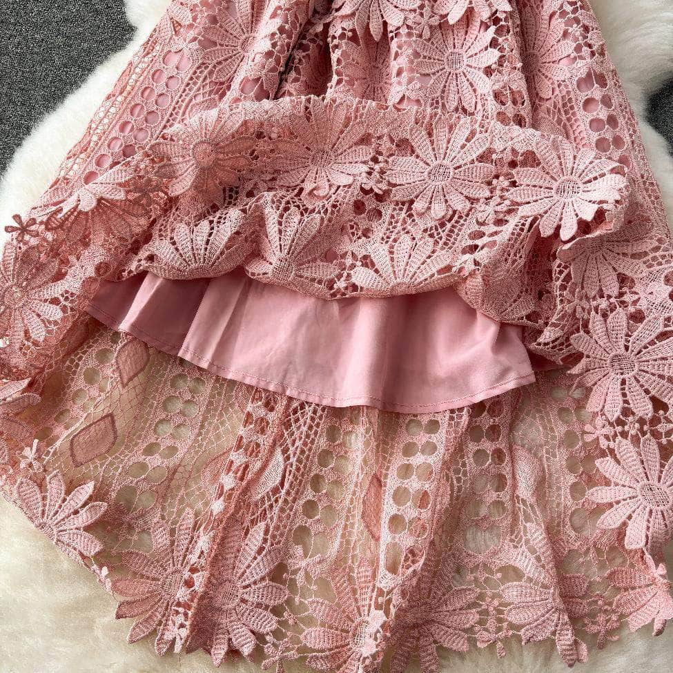 Scalloped Lace 3d Floral Belted Midi Dress