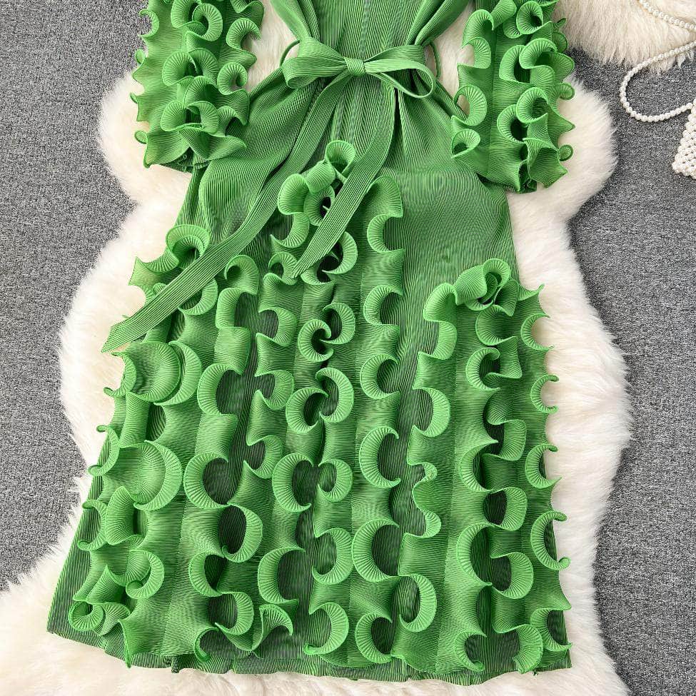 Scalloped Ruffled Bow Sah Midi Dress