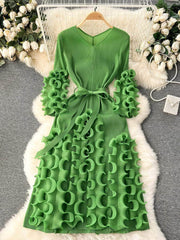 Scalloped Ruffled Bow Sah Midi Dress MAX SIZE / Green