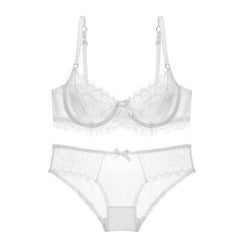 Scalloped Trimmed Floral Mesh Double Strap Panty Set UK 32A-32D / Ivory