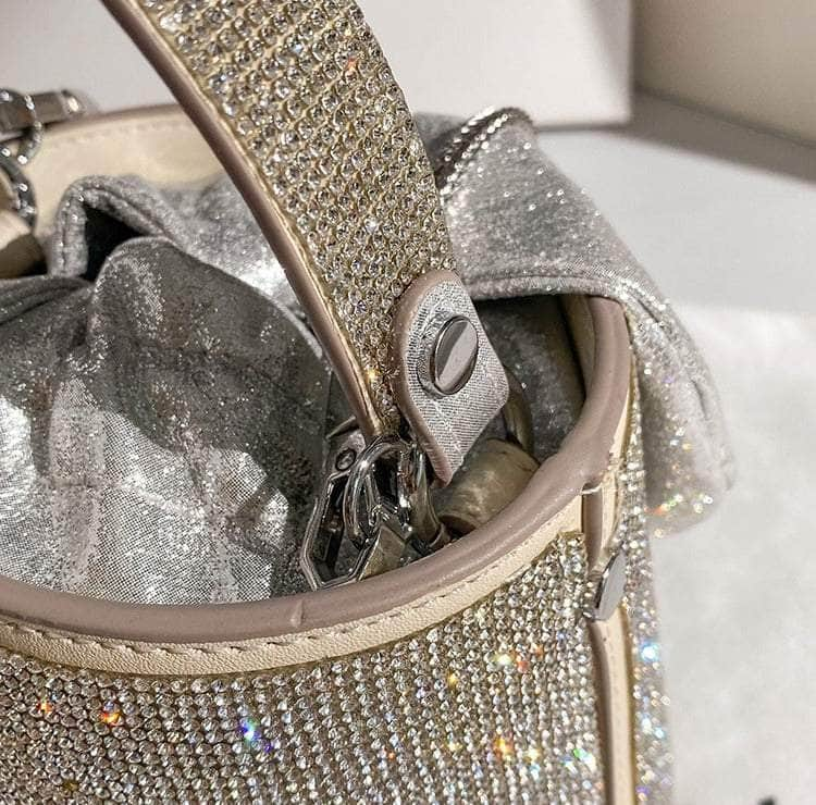 Scarf-Detailed Diamante Top Handle Bucket Bag