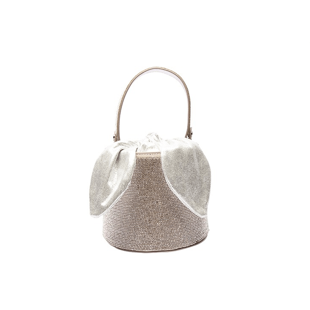 Scarf-Detailed Diamante Top Handle Bucket Bag