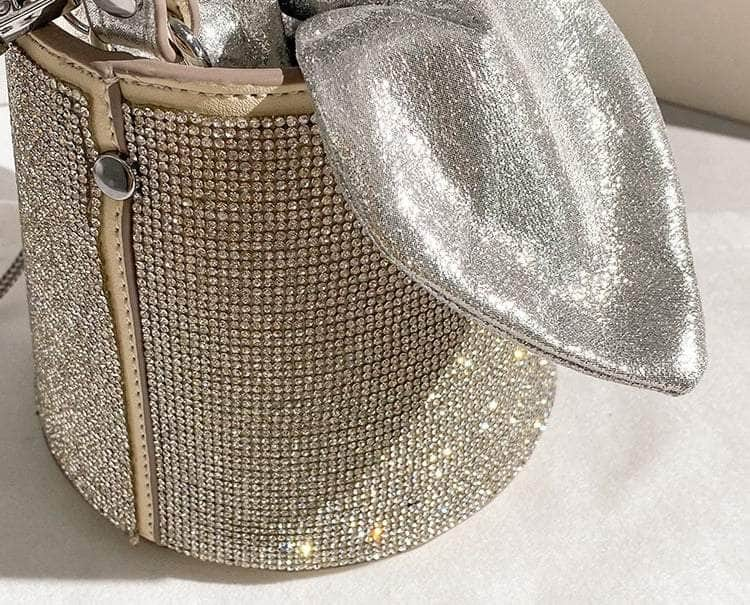 Scarf-Detailed Diamante Top Handle Bucket Bag