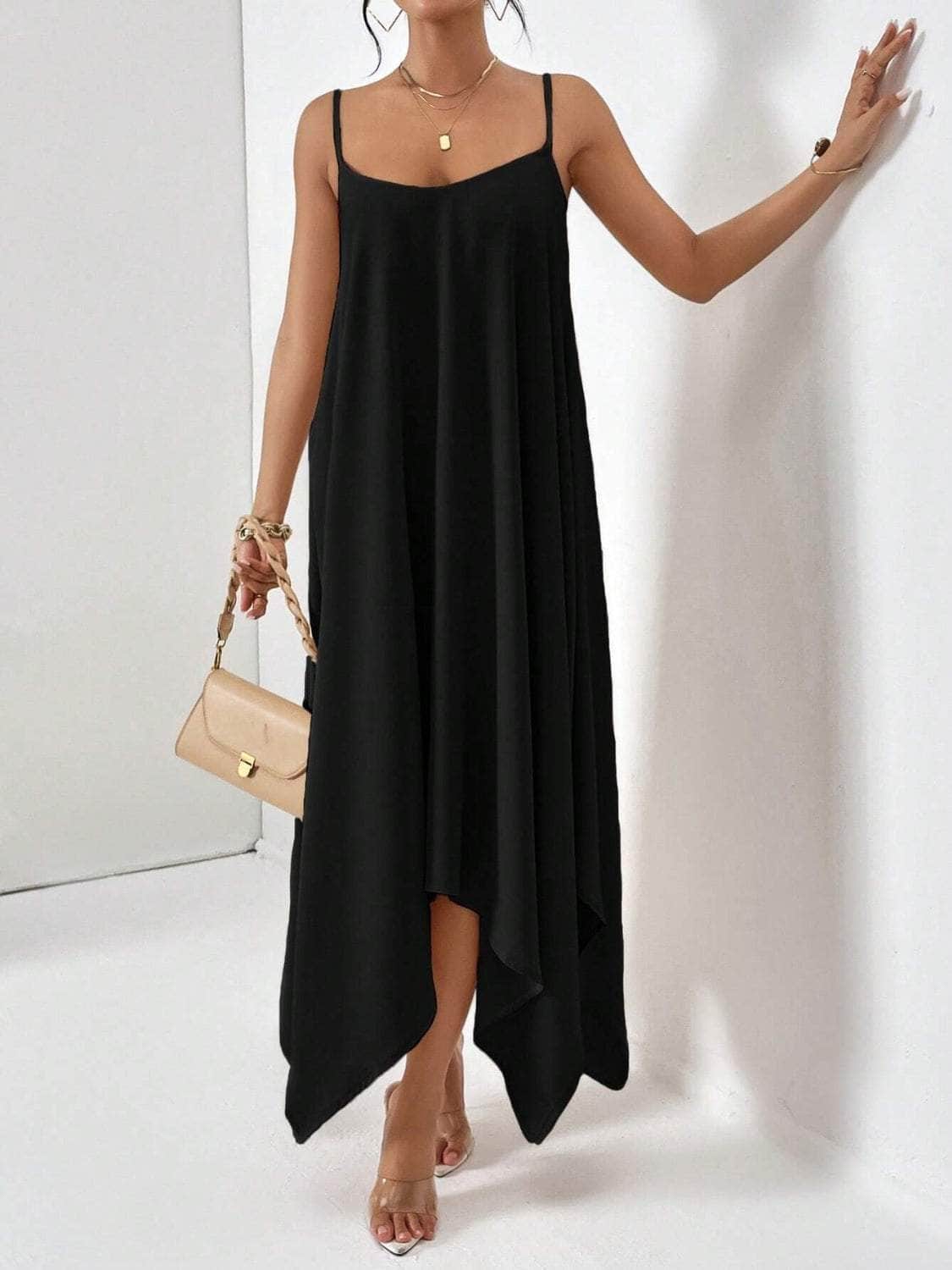 Scoop Neck Midi Cami Dress Black / S