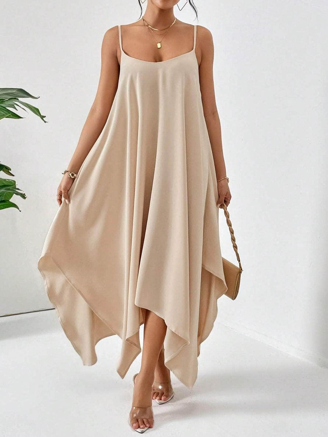 Scoop Neck Midi Cami Dress Tan / S