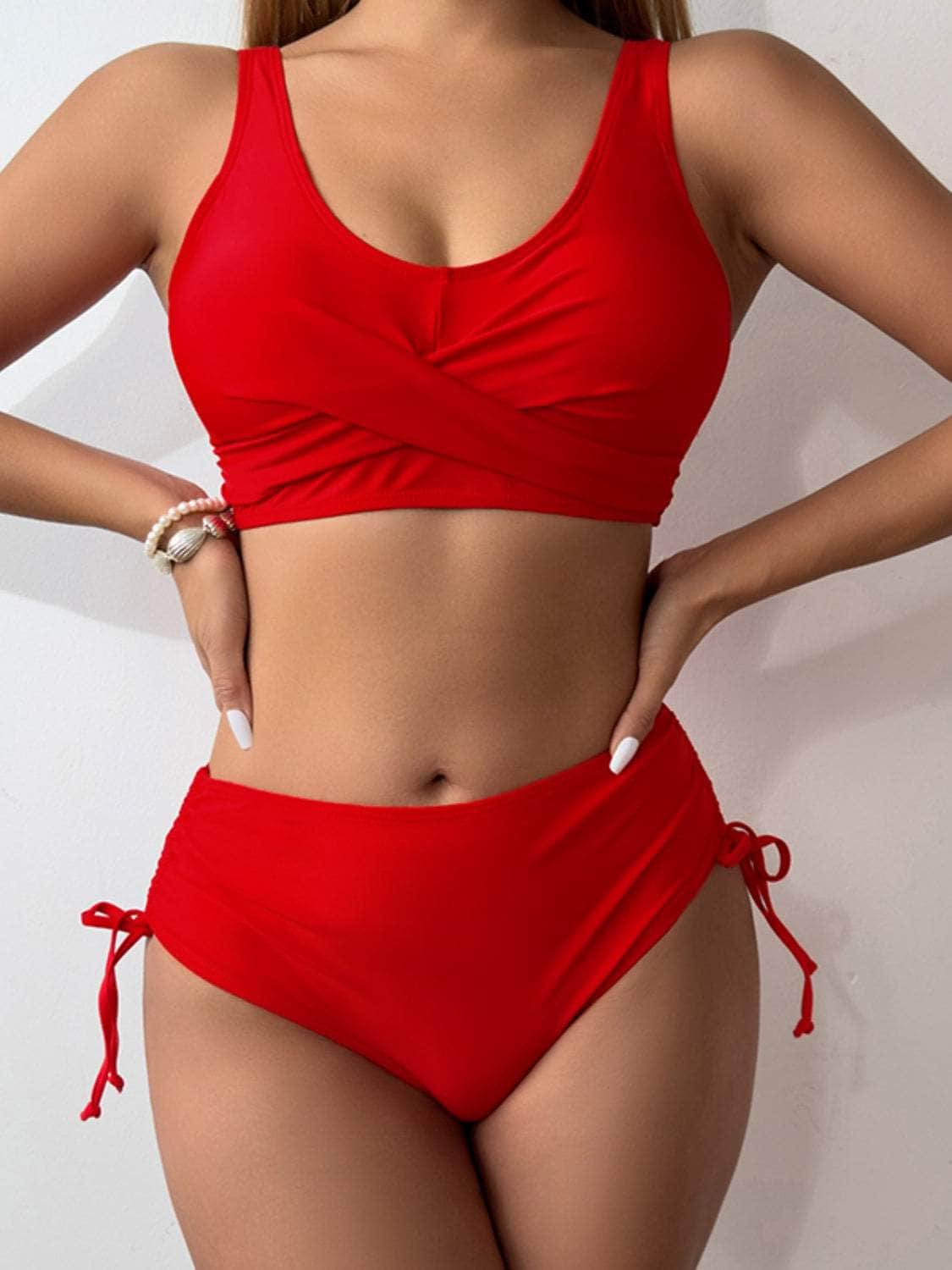 Scoop Neck Wide Strap Bikini Set Deep Red / S