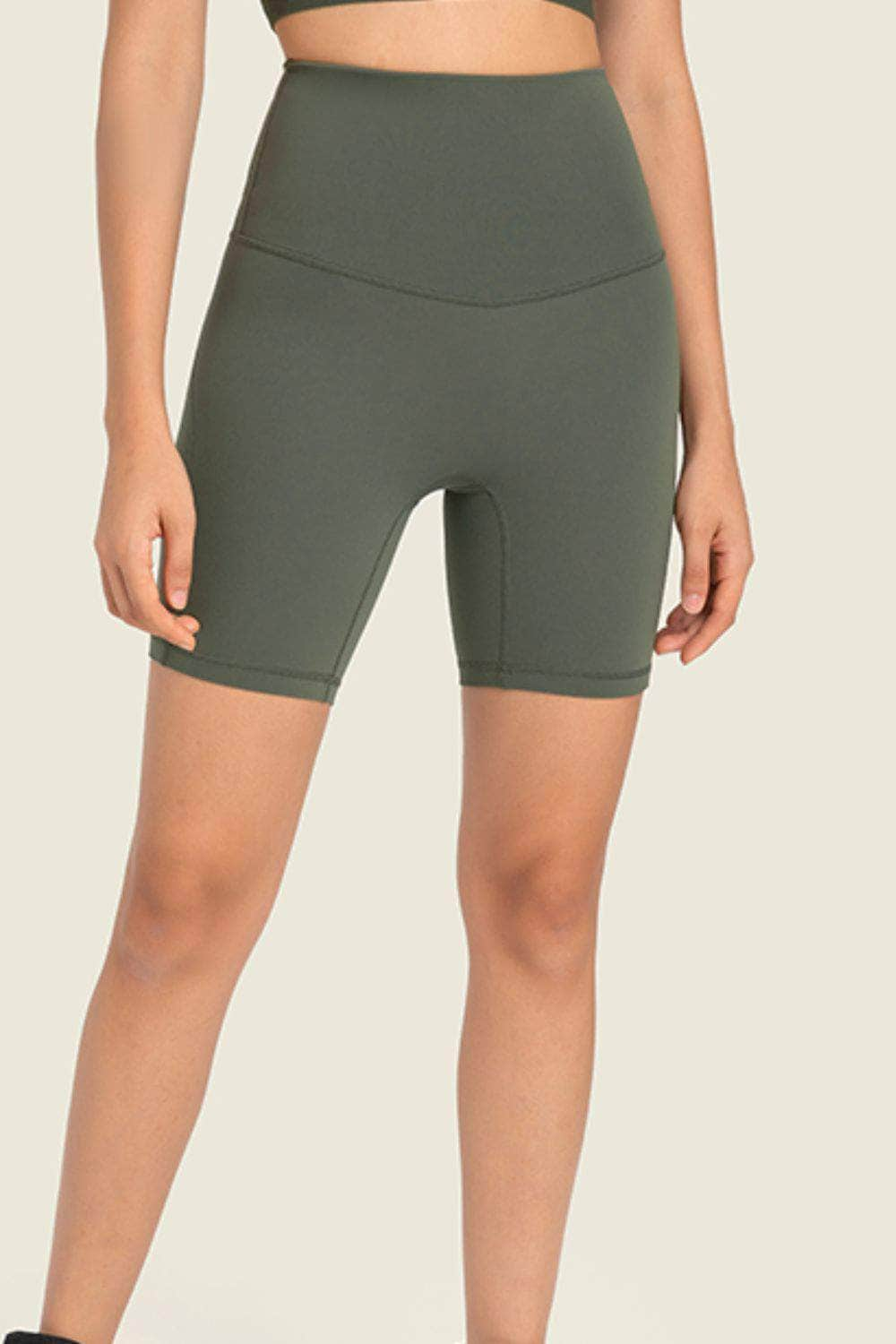 Seamless High-Rise Wide Waistband Biker Shorts Green / 4