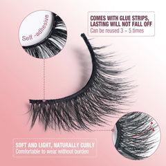 Self-Adhesive False Eyelashes: Reusable, Individual Lashes for Long Thick Volume, No Need for Glue, Eyelash Extension