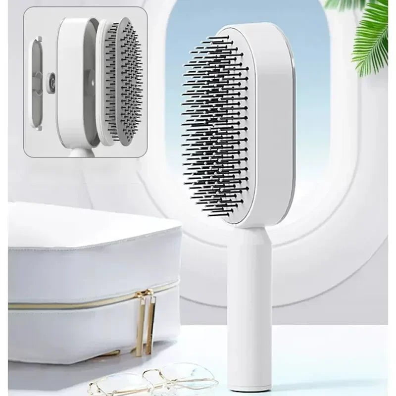 Self Cleaning Hair Brush 3D Air Cushion Massage Comb Airbag Massage Brush One-key Cleaning Detangling Hair Brush Styling Tools Press cleaning-White / UNITED KINGDOM