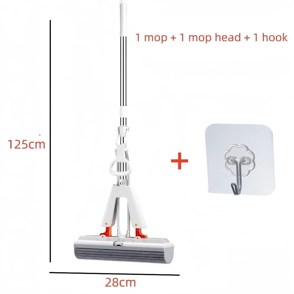 Self-Draining Rubber Cotton Mop - No-Wash Lazy Flat Mop, Reusable Sponge, Household Floor Cleaning Tool white mop