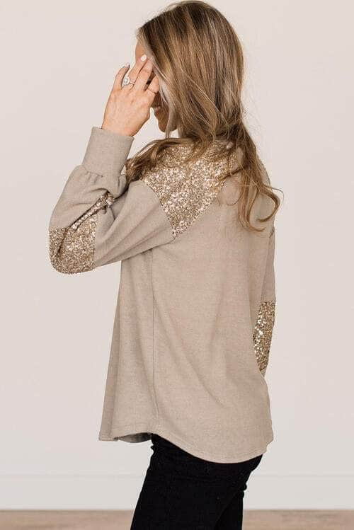 Sequin Round Neck Long Sleeve T-Shirt