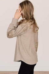 Sequin Round Neck Long Sleeve T-Shirt