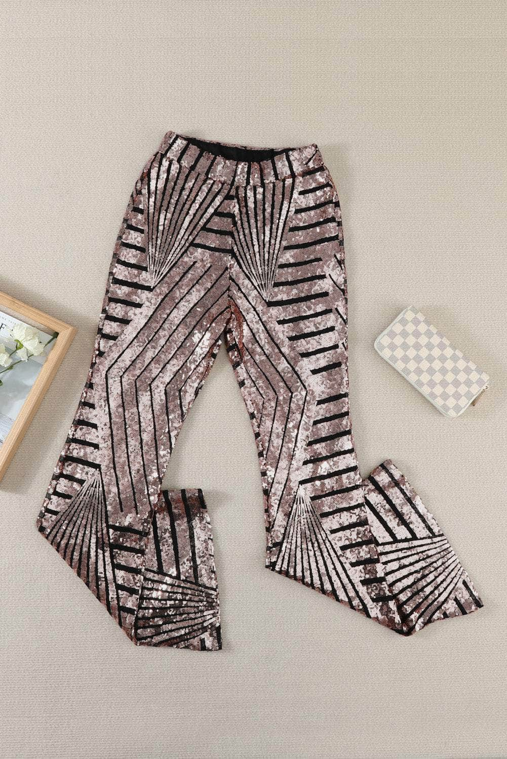 Sequin Striped High Waist Bootcut Pants