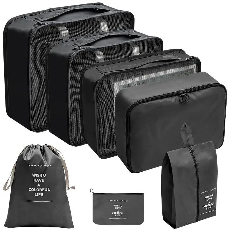 Set of 7-10 Travel Organizer Packing Cubes for Suitcase 7pcs black