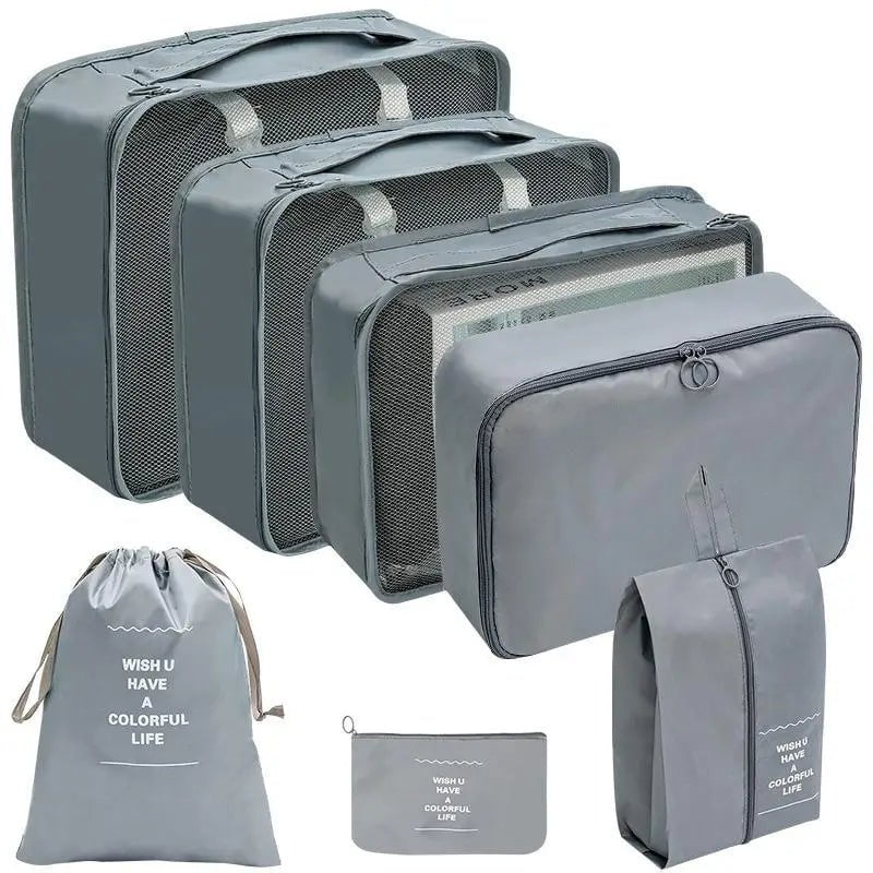 Set of 7-10 Travel Organizer Packing Cubes for Suitcase 7pcs gray