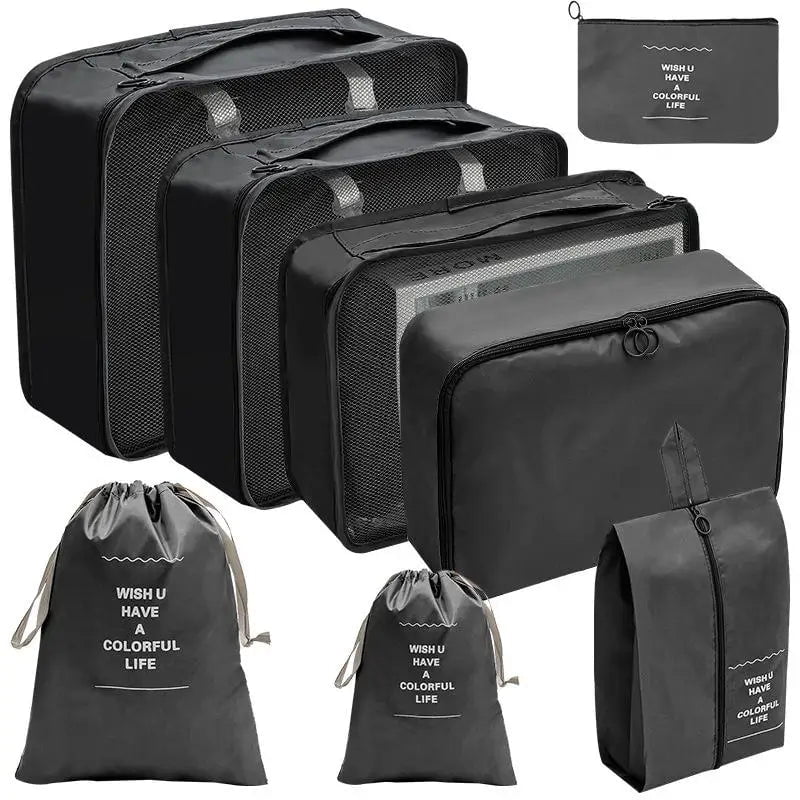 Set of 7-10 Travel Organizer Packing Cubes for Suitcase 8pcs black