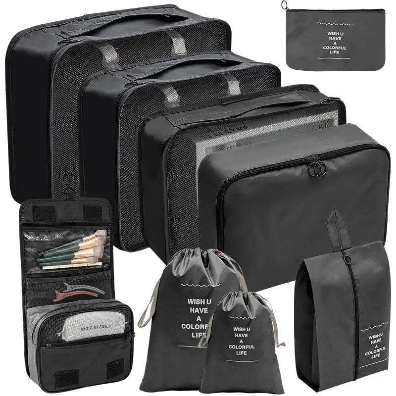 Set of 7-10 Travel Organizer Packing Cubes for Suitcase 9pcs black