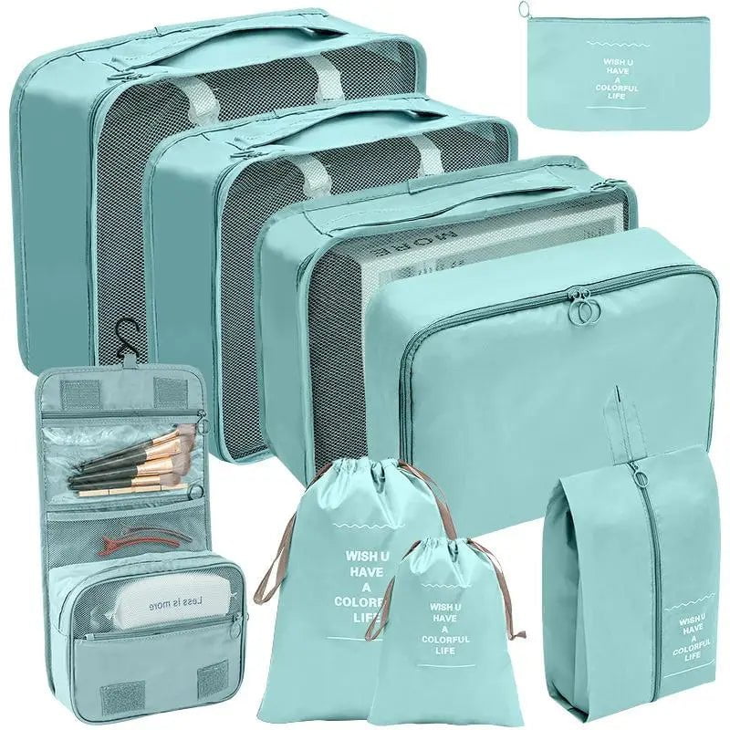 Set of 7-10 Travel Organizer Packing Cubes for Suitcase 9pcs mint