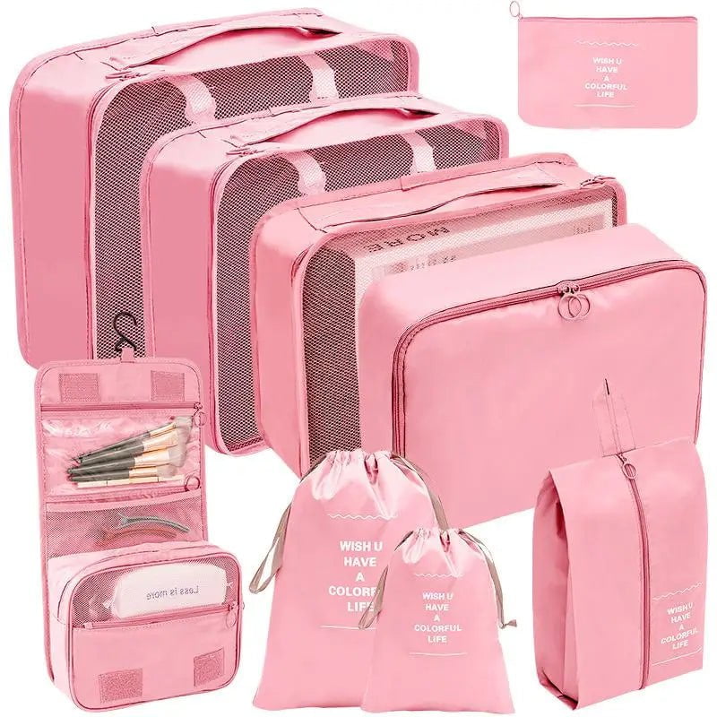 Set of 7-10 Travel Organizer Packing Cubes for Suitcase 9pcs pink