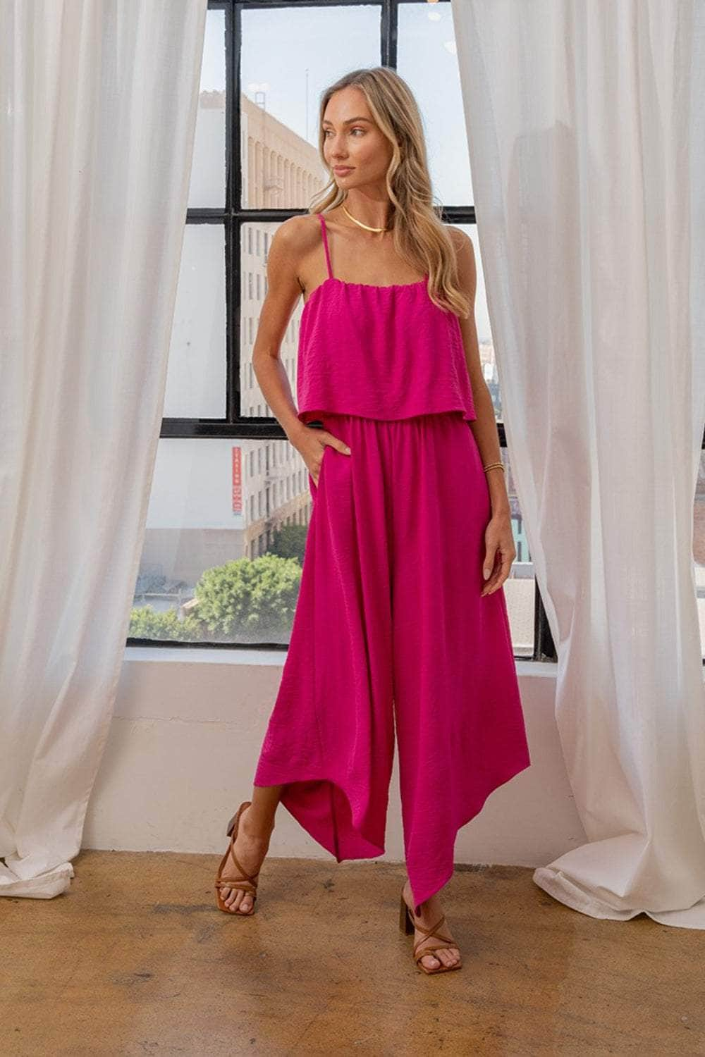 Sew In Love Full Size Sleeveless Wide Leg Jumpsuit Red-Violet / S