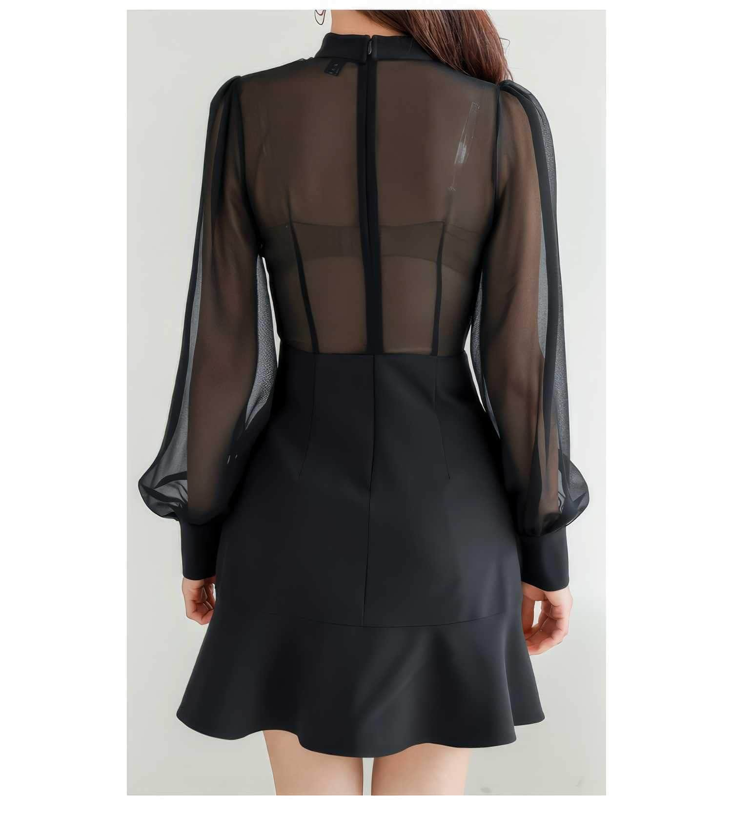 Sheer Collared Ruffled Hem Mini Dress