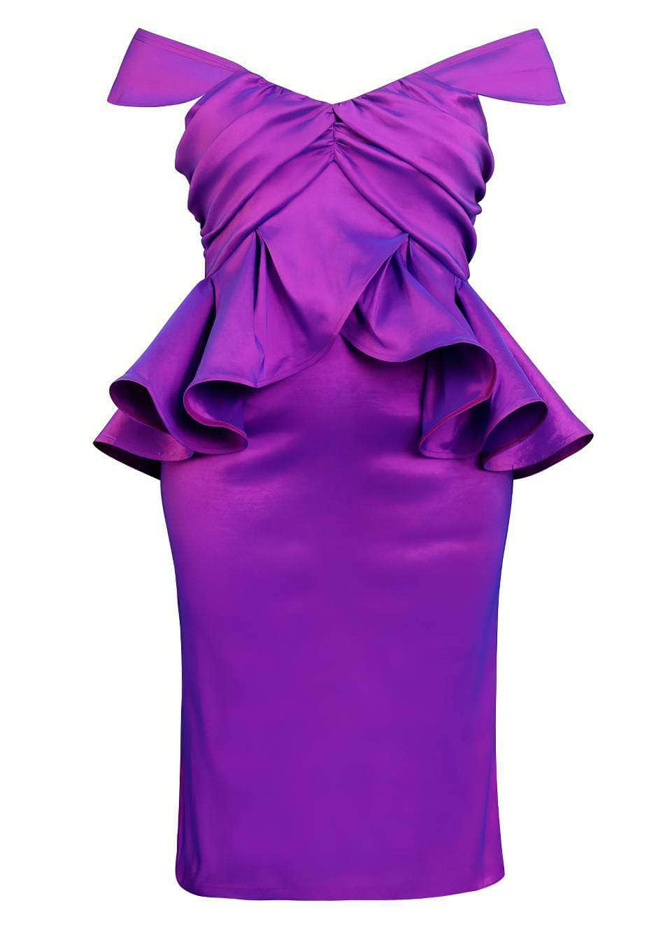 Shimmering Off-Shoulder Ruffled Peplum Satin Dress