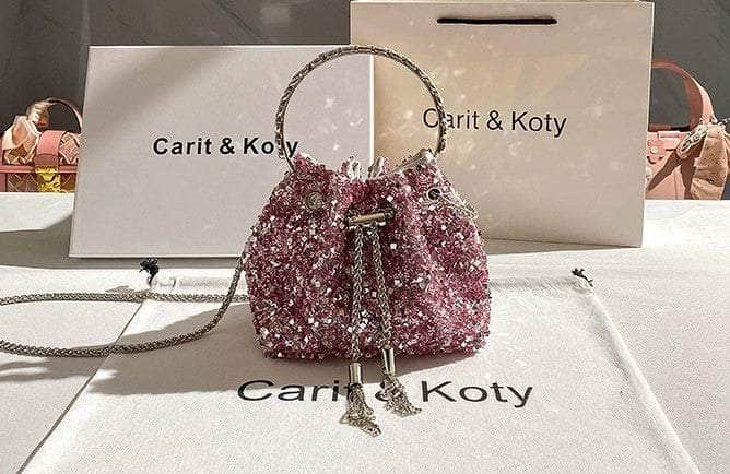 Shimmering Sequined Evening Bucket Bag