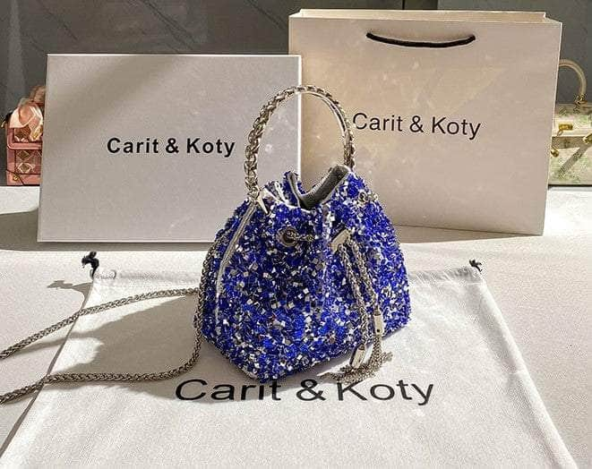 Shimmering Sequined Evening Bucket Bag Blue