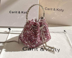 Shimmering Sequined Evening Bucket Bag Pink