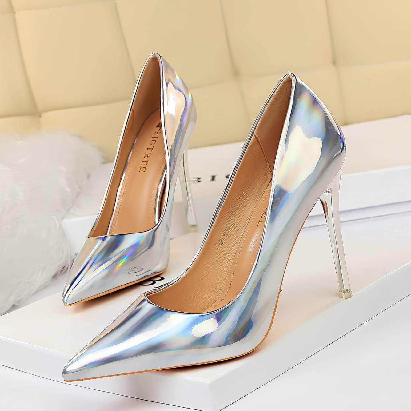 Shimmery Holographic Stiletto Pump Heels