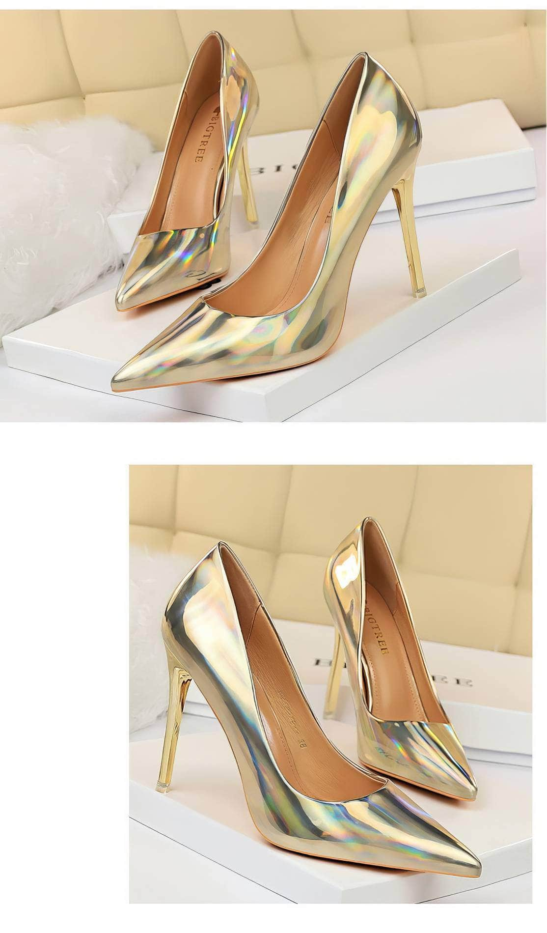 Shimmery Holographic Stiletto Pump Heels