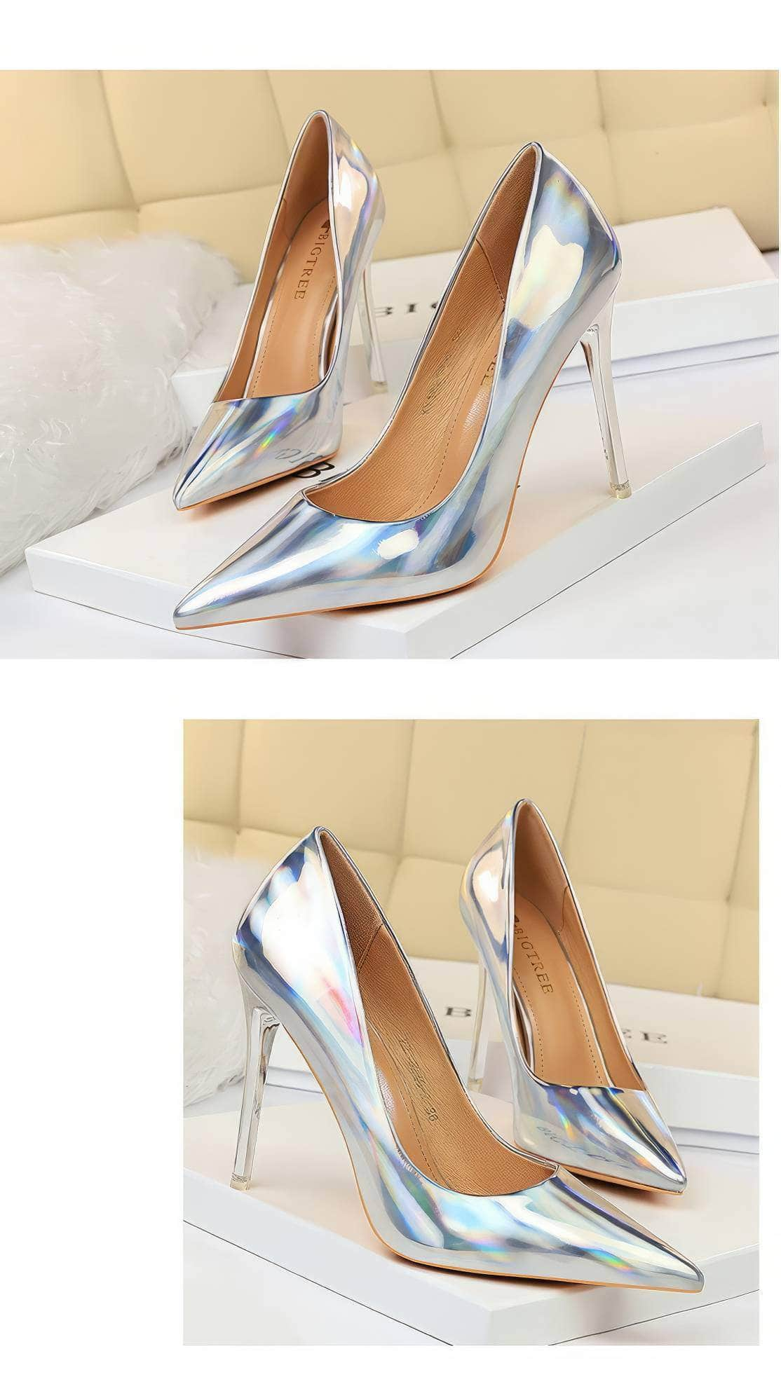 Shimmery Holographic Stiletto Pump Heels