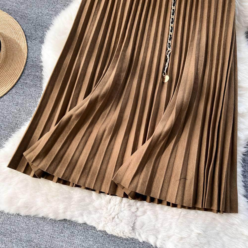 Shirred Waist Pleated Midi Skirt