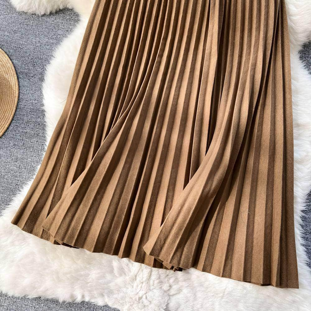 Shirred Waist Pleated Midi Skirt