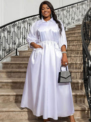 Shirt Collar Ruched Waist Maxi Dress US 4-6 / White