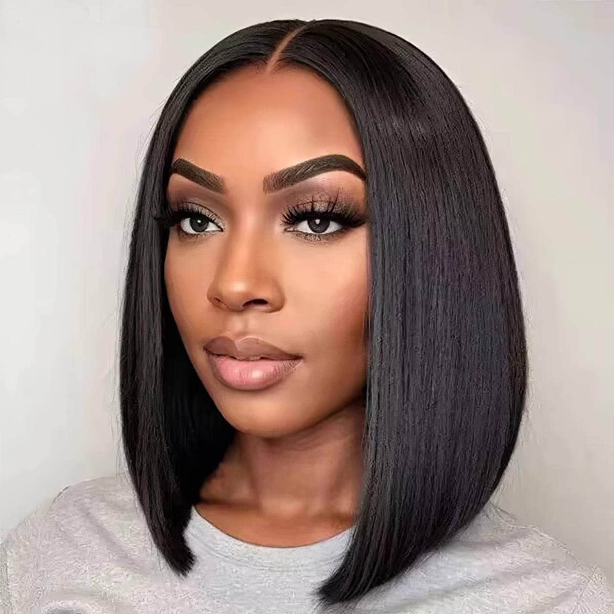 Short Bob Wig - Wear And Go, Human Hair, Transparent Glueless Straight Lace Front Wig with Pre-Bleached Knots, Pre-Plucked Wear Go Wig / 10inches