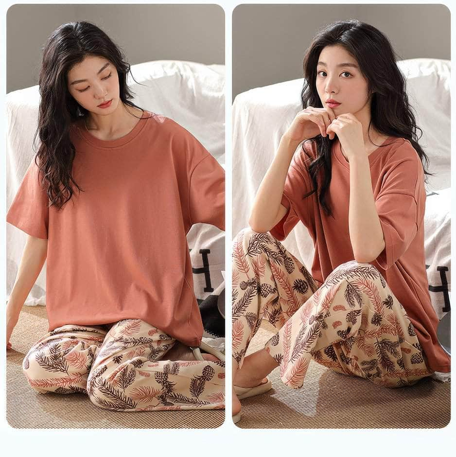 Short Sleeves Two Piece Floral Print Pajamas Set