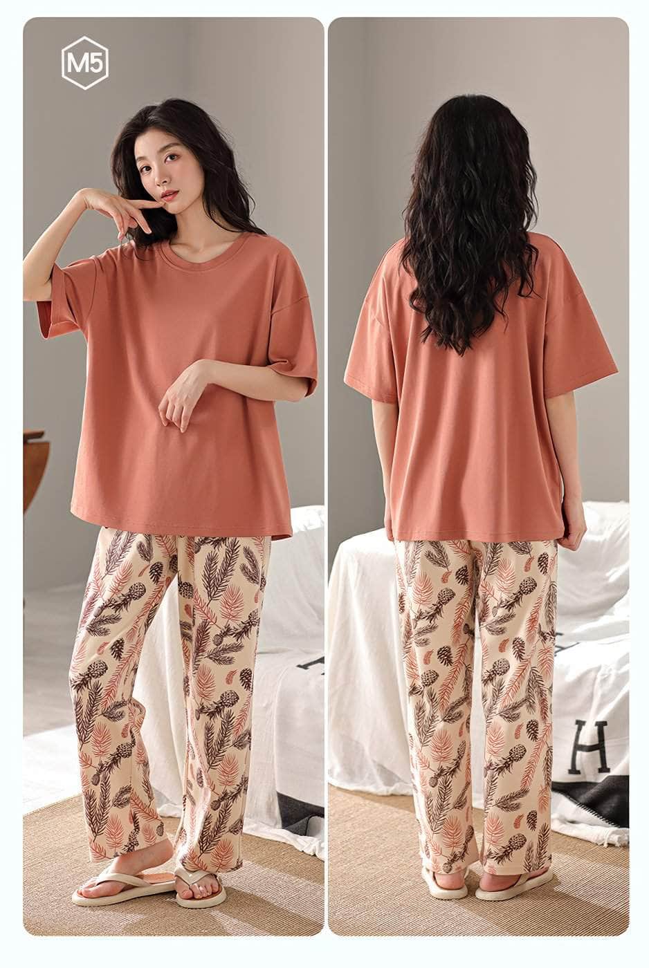 Short Sleeves Two Piece Floral Print Pajamas Set