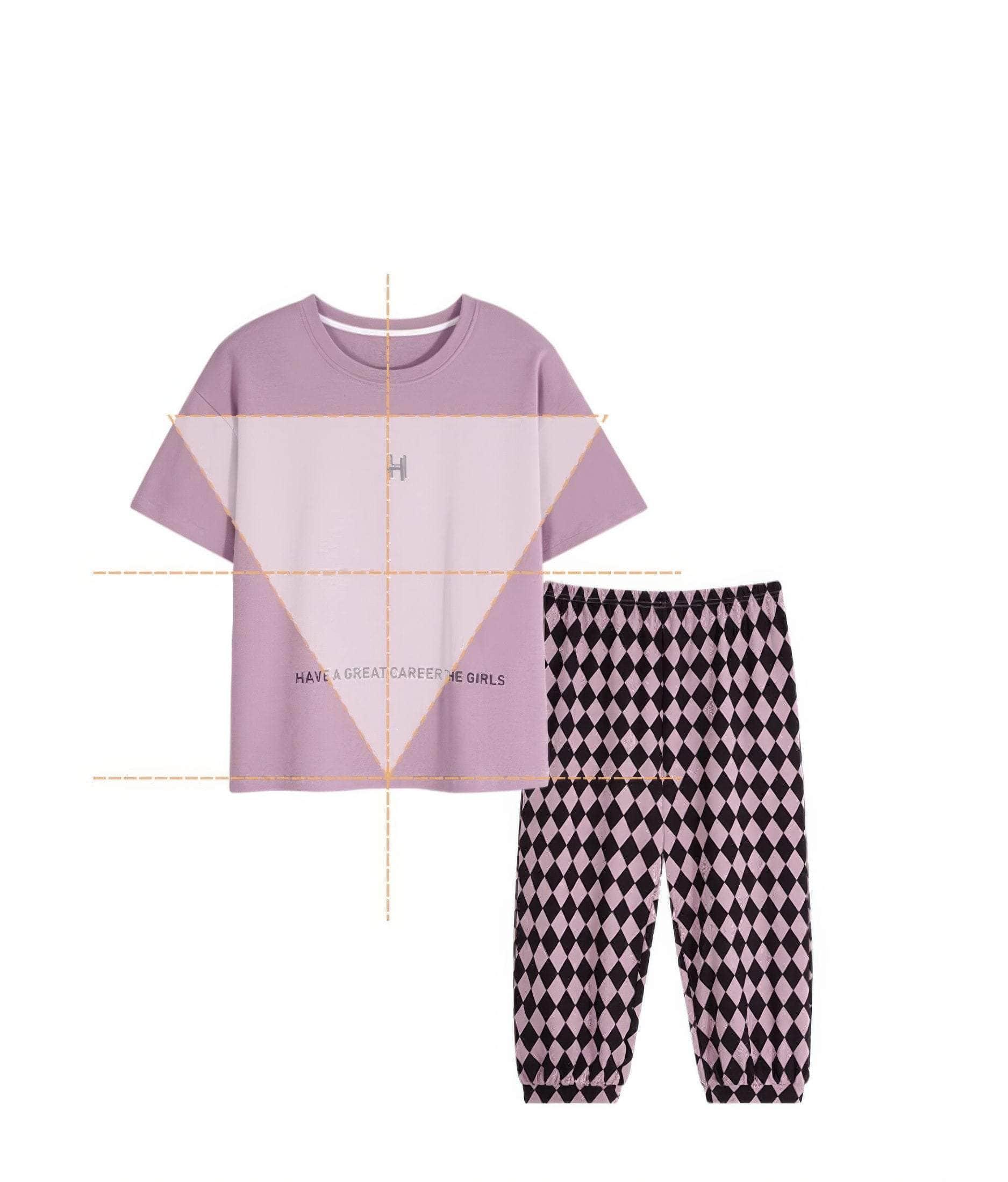 Short Sleeves Two Piece Plaid Pants Set