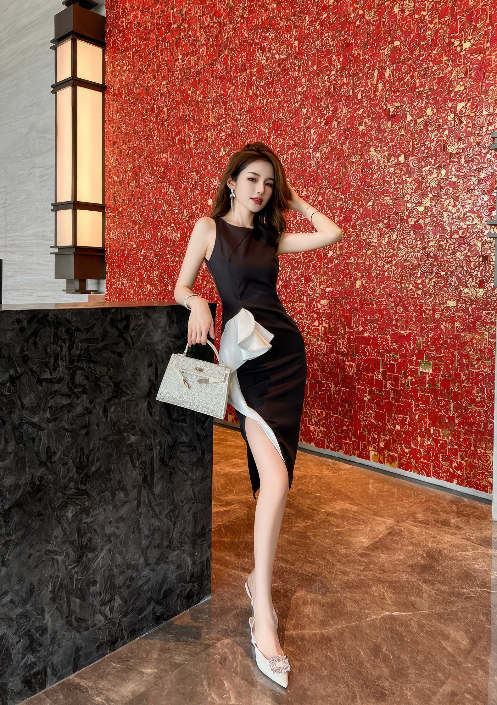 Side Ruffled Sleeveless Column Dress