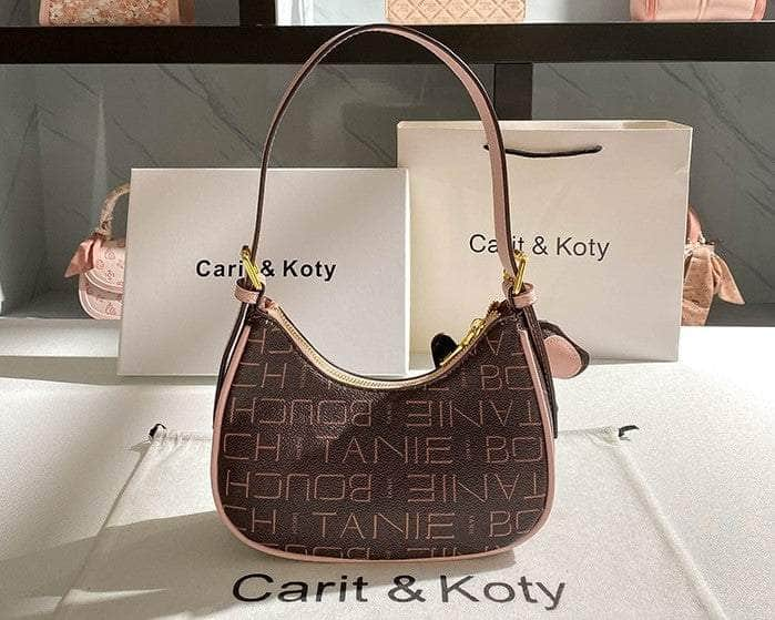 Signature Canvas Crescent Shape Shoulder Bag Brown